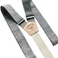 Charcoal and Beige Woven Button-On Suspenders – A handcrafted vintage wedding accessory and groomsmen gift. Premium linen blend with leather button attachments for a timeless, formal style.