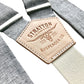 Charcoal and Beige Woven Suspenders with Button-On Leather – A handcrafted vintage wedding accessory, perfect for groomsmen and formal attire. Premium quality, made for timeless style and comfort.