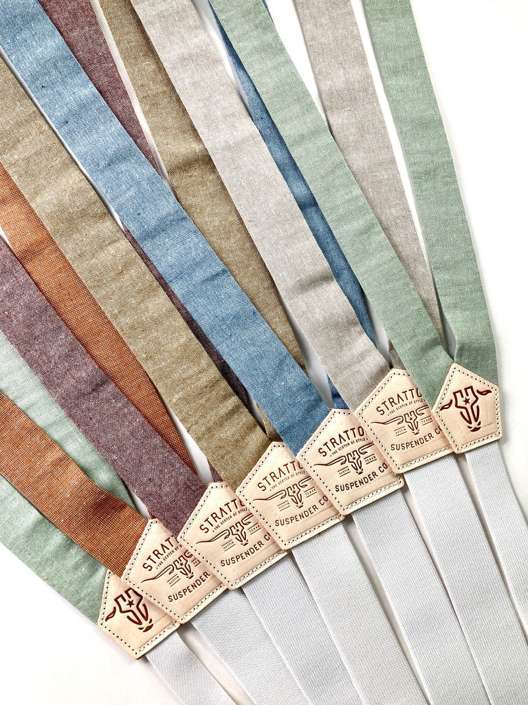 Custom wedding suspenders in pistachio green, burnt orange, maroon, taupe, sky blue, and beige for children, women, and groomsmen. Handmade in USA – perfect for rustic weddings and coordinated bridal parties.