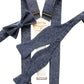 Denim blue self-tie linen bow tie with matching suspenders and pre-tied bow tie option, perfect for rustic weddings, groomsmen, or casual formalwear.