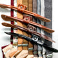 Collection of fall and winter wedding suspenders in earthy tones with tan, cognac, chocolate, and black leather button-on attachments—handmade formalwear by Stratton Suspender Co.