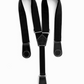 Monochrome black women's suspenders with black leather magnetic clasps, handmade in Texas