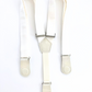 White linen suspenders for women with ivory magnetic leather clasps – minimalist American-made accessory