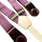 Plum women’s linen suspenders with wine leather magnetic clasps, handmade in Texas for fall and year-round capsule outfits.