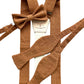 Roasted Pecan linen suspenders and bow tie set for weddings, featuring handmade craftsmanship in Texas, ideal for groomsmen and rustic menswear.