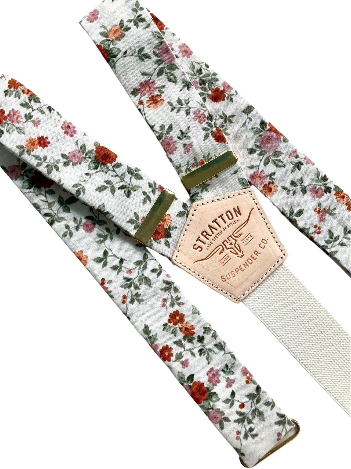 Sage Green, Terracotta, Burnt Orange, and Mauve Floral Wedding Suspenders with Gold Adjusters – Handmade Button-On Braces by Stratton Suspender Co.