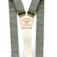 Sage green linen suspenders with ivory elastic back strap and gold adjusters, handmade for weddings, groomsmen, and classic formalwear.