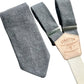 Shale Blue linen suspenders paired with optional matching necktie add-on, handmade by Stratton Suspender Co. in Austin, Texas—perfect for weddings and formal menswear.