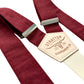 Burgundy linen button-on suspenders handmade to order in Texas USA; rustic wedding groom & groomsmen vintage men’s braces with stainless adjusters.