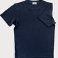 Vintage 1940s Heavyweight T-Shirt in Navy Blue by Stratton Suspender Co. This durable, pre-war style tee is crafted from heavyweight cotton knit with a reinforced V-gusset neckline and a classic workwear fit. Ethically made in the USA, perfect for heritage American menswear enthusiasts.