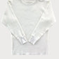 Vintage 1940s heavyweight waffle knit thermal shirt in vintage white, featuring long sleeves, ribbed cuffs, and a classic crew neck. Inspired by pre-war American workwear, this durable and warm layering piece is ethically made in the USA by Stratton Suspender Co.