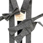Vintage black linen self-tie bow tie with matching suspenders and pre-tied option, ideal for formal weddings, black-tie events, and classic groomsmen attire. Rustic handmade set also available in light black and charcoal tones.