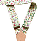 Back detail of vintage rose garden floral women’s suspenders with cotton straps and leather accents.