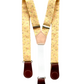Full view of Vintage Blossom Yellow women’s floral suspenders with leather magnetic clasps, handmade in Texas.