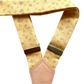 Close-up of yellow floral women’s suspenders with soft cotton straps and polished hardware.