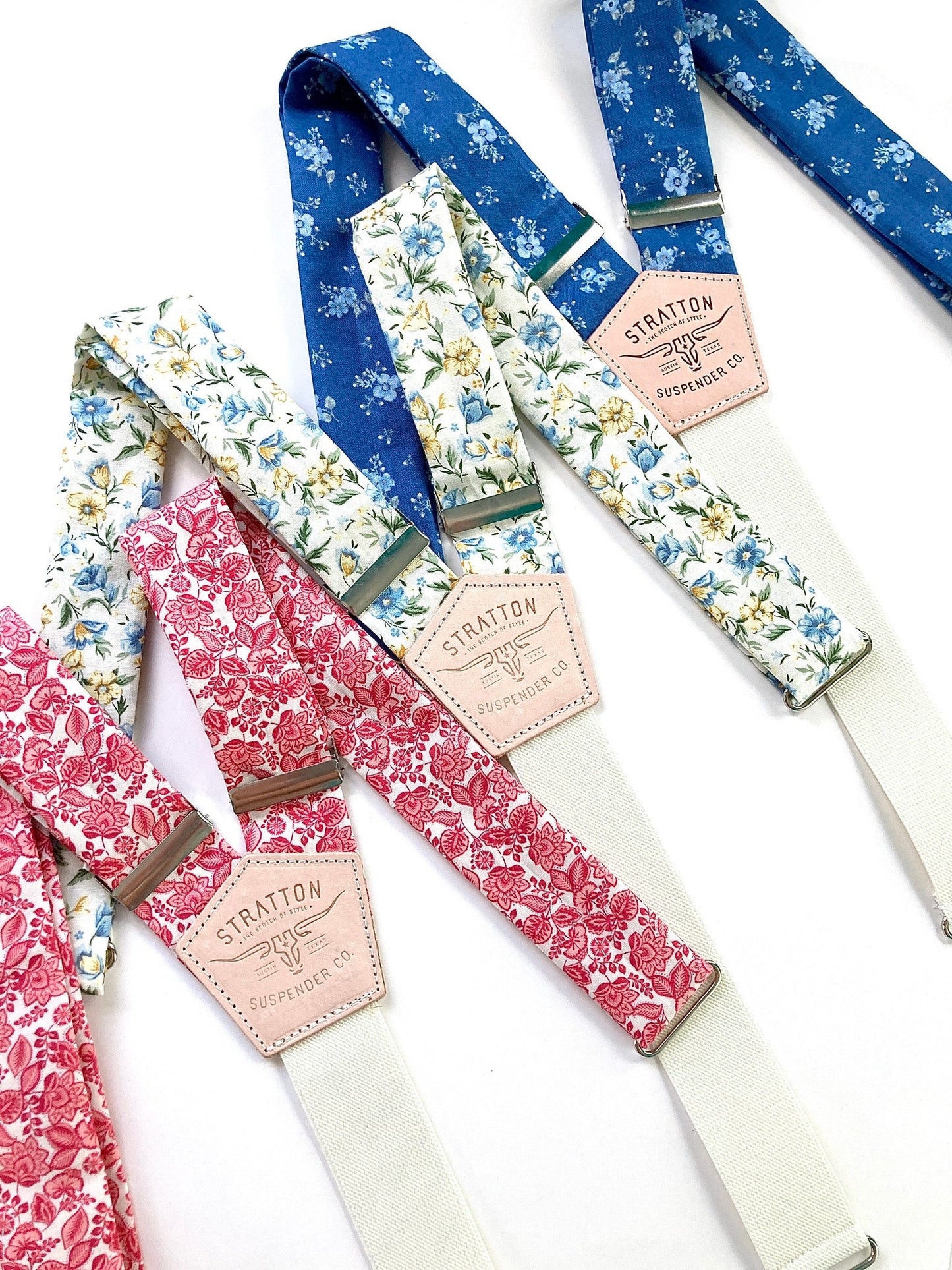 Blue and Slate Floral Vintage 1880 Button On Suspenders Set