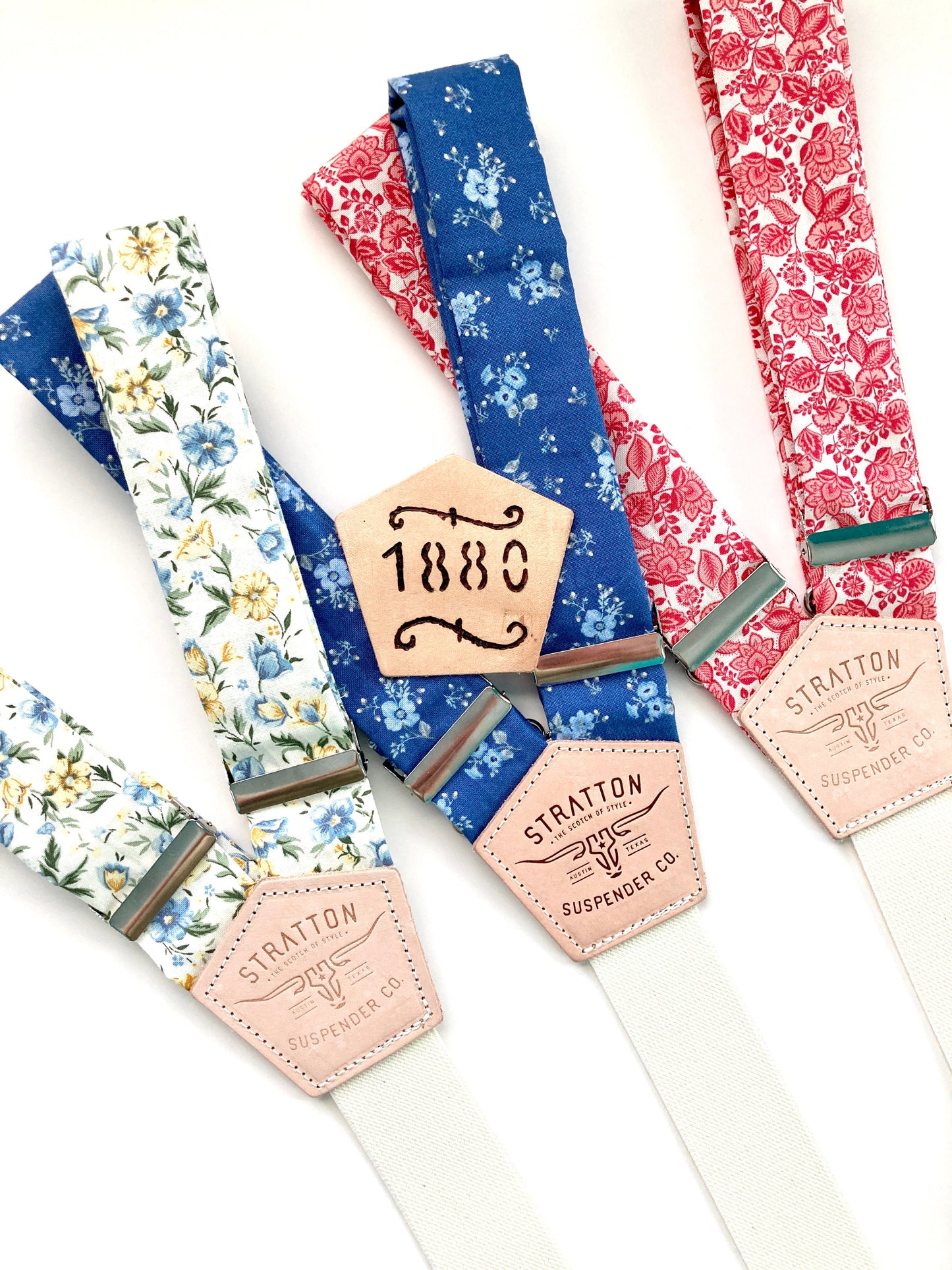 Blue and Slate Floral Vintage 1880 Button On Suspenders Set