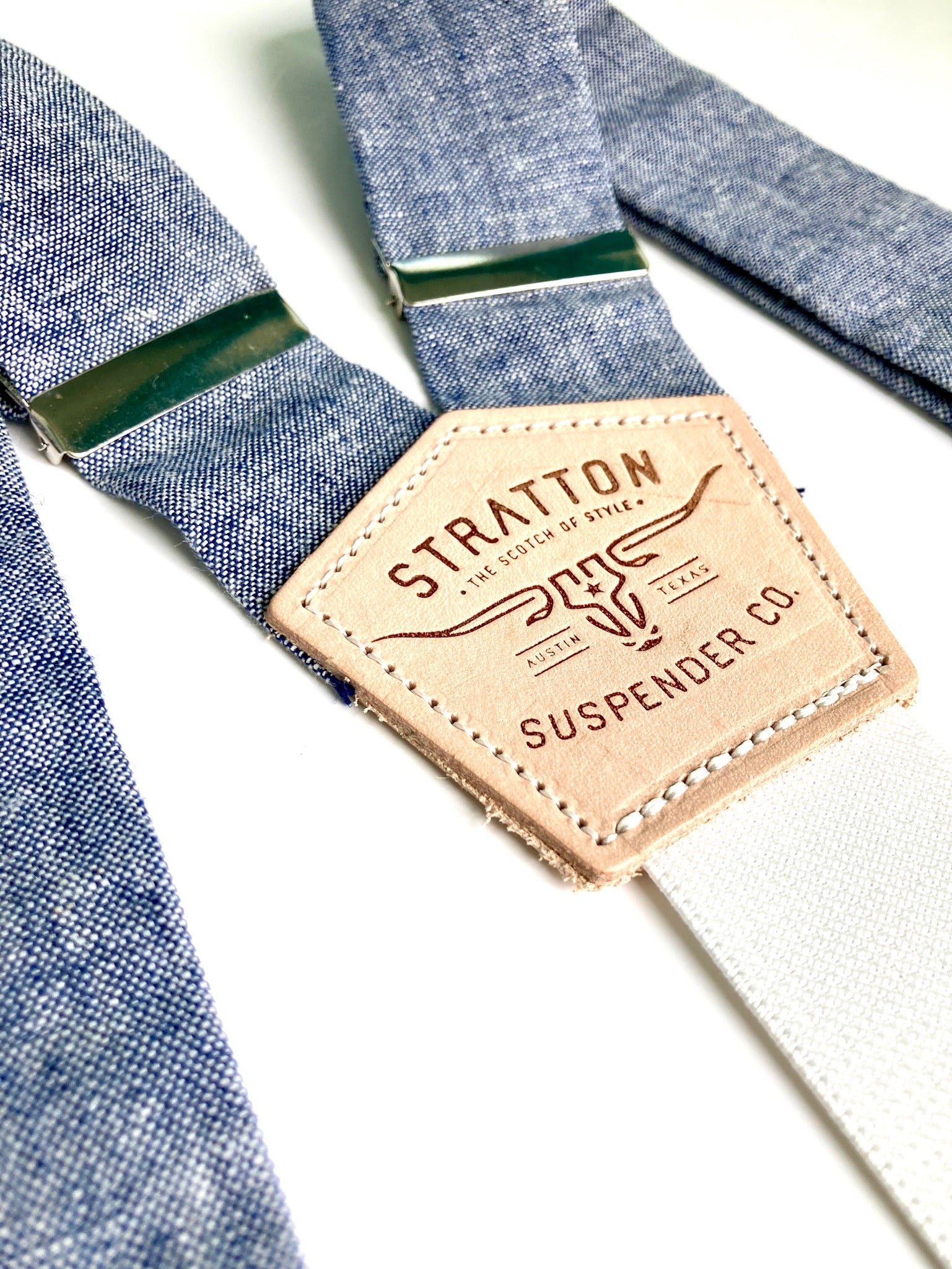 Stratton Suspenders in Blue Bonnet Blue Linen 