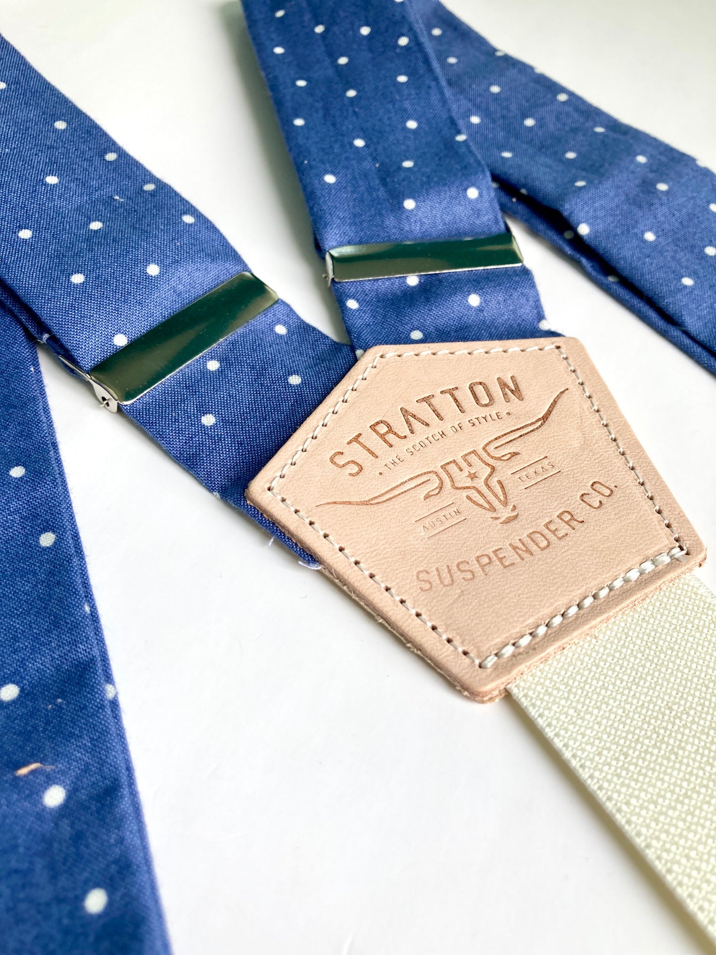 Stratton Suspenders in Vintage Polka Dot Blue 