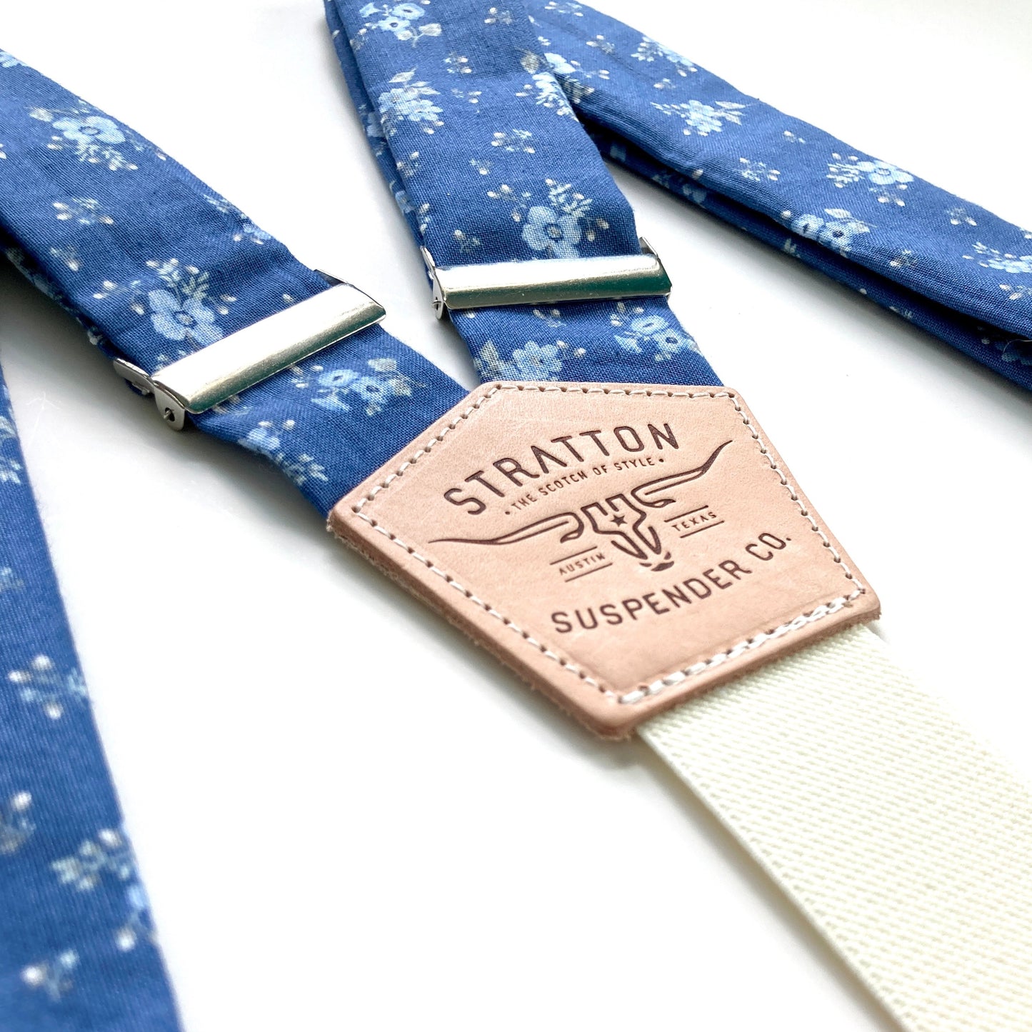 Blue and Slate Floral Vintage 1880 Button On Suspenders Set