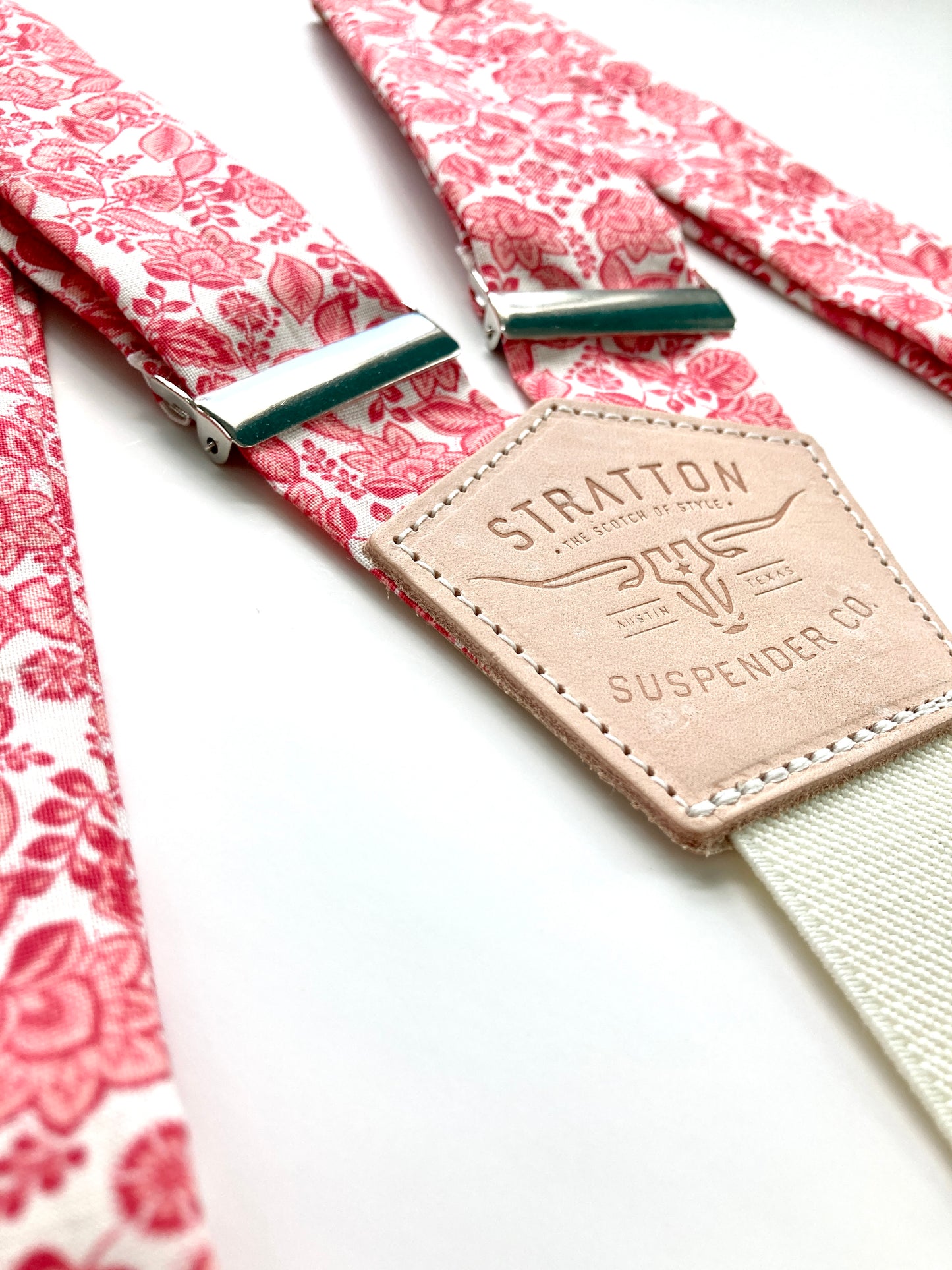Stratton Suspender Co. Button On Set in Red Vintage 1880