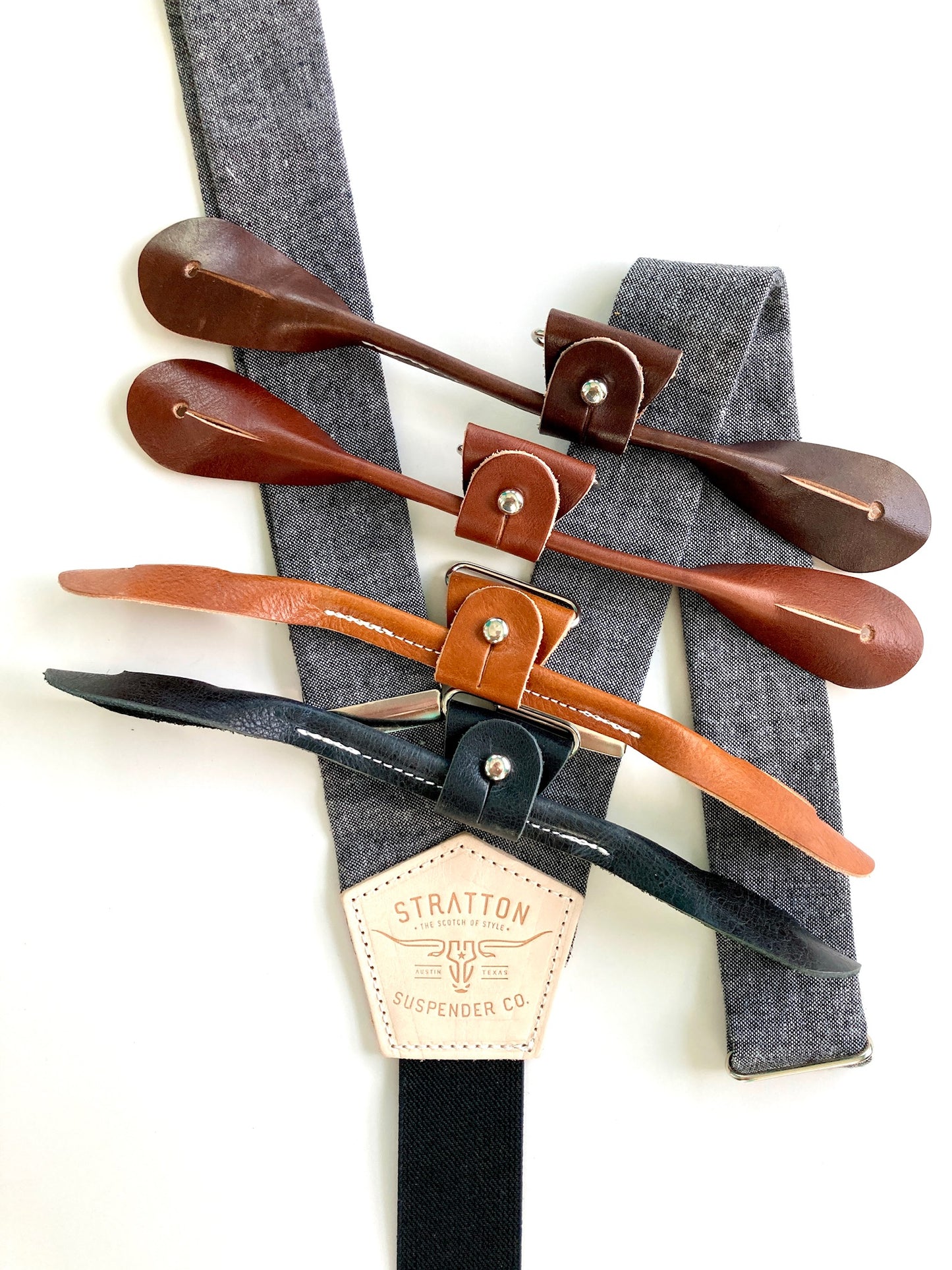 Charcoal Linen Button On Suspenders Set - Spring Collection Stratton Suspender Co.