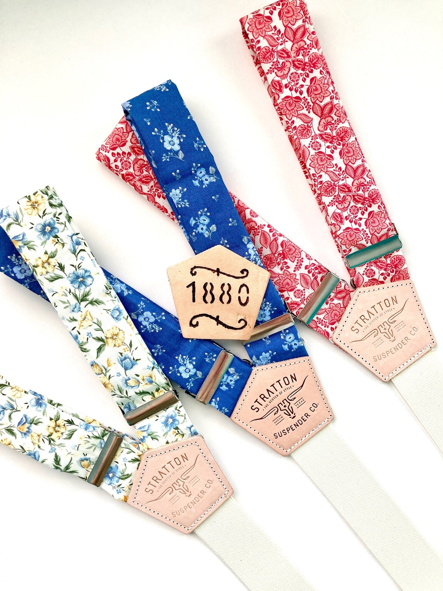 Stratton Suspender Co.’s Limited Edition 1880 Vintage Collection in Red, Cream, and Blue Floral