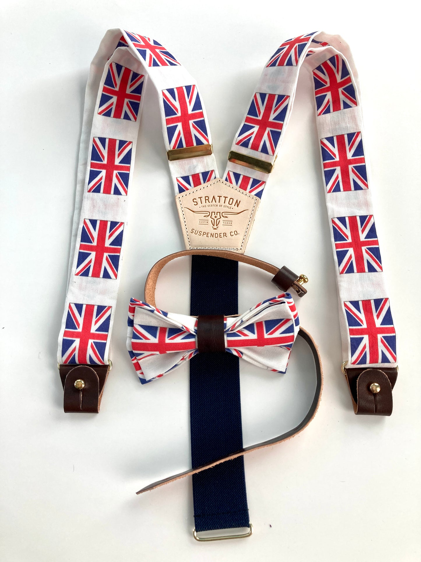 Union Jack Coronation Day Leather BUTTON ON Suspenders