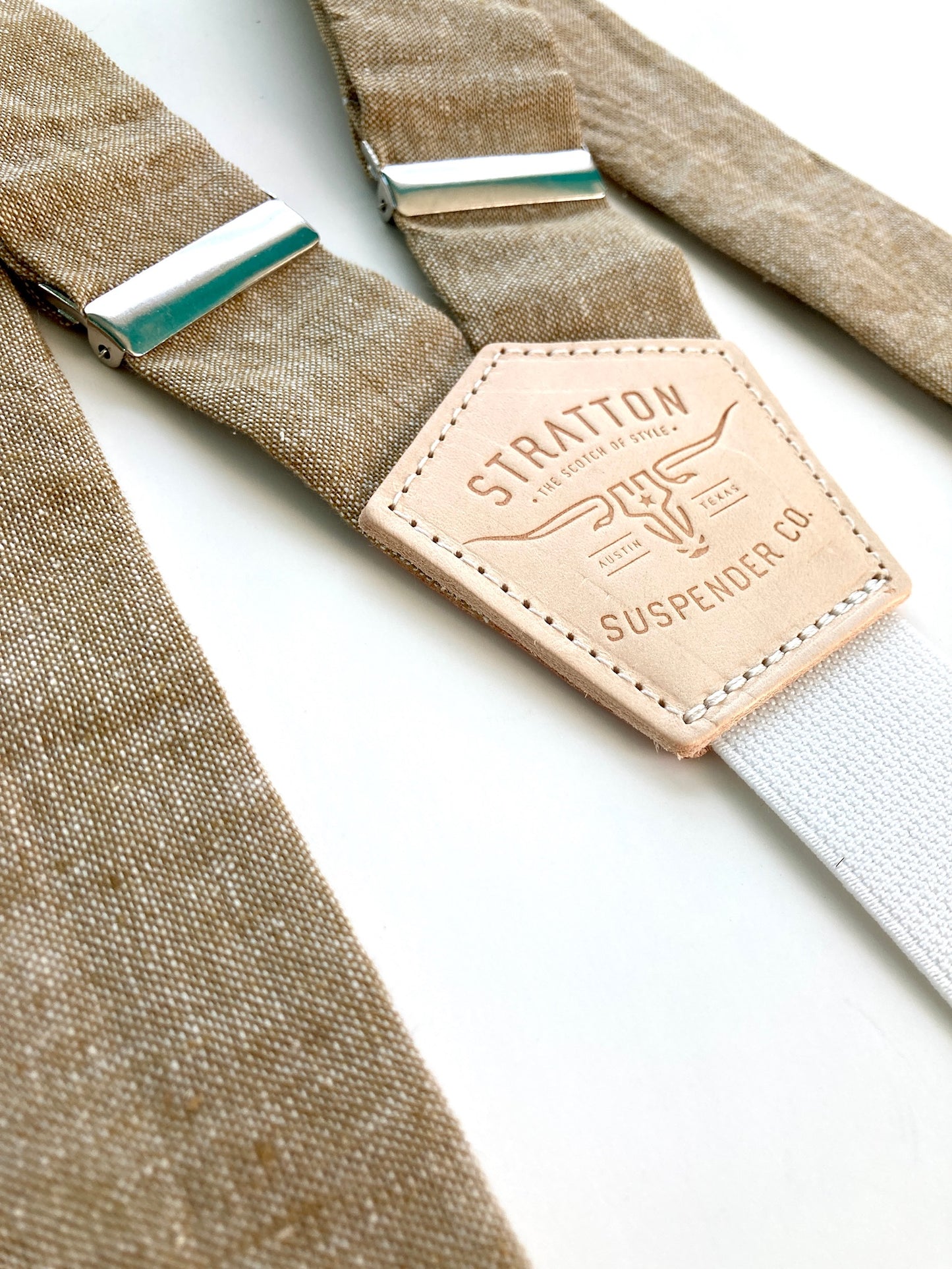 Taupe Linen Button On Suspenders Set - Spring Collection Stratton Suspender Co.