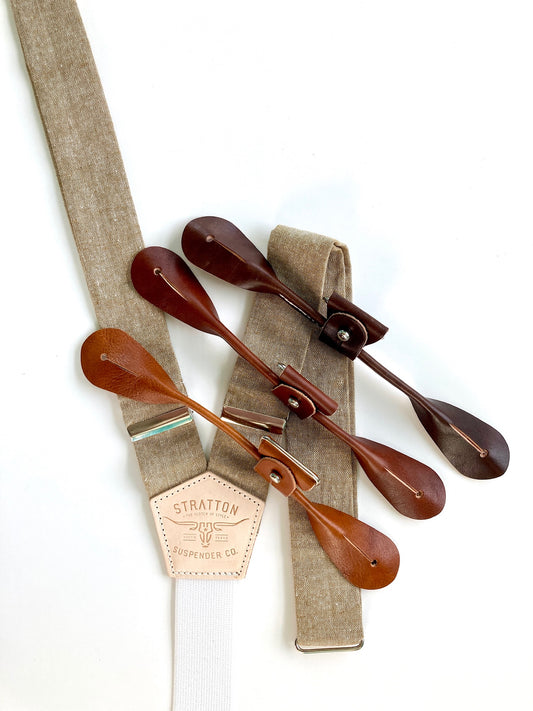 Tan Linen Button On Suspenders Set - Spring Collection Stratton Suspender Co.