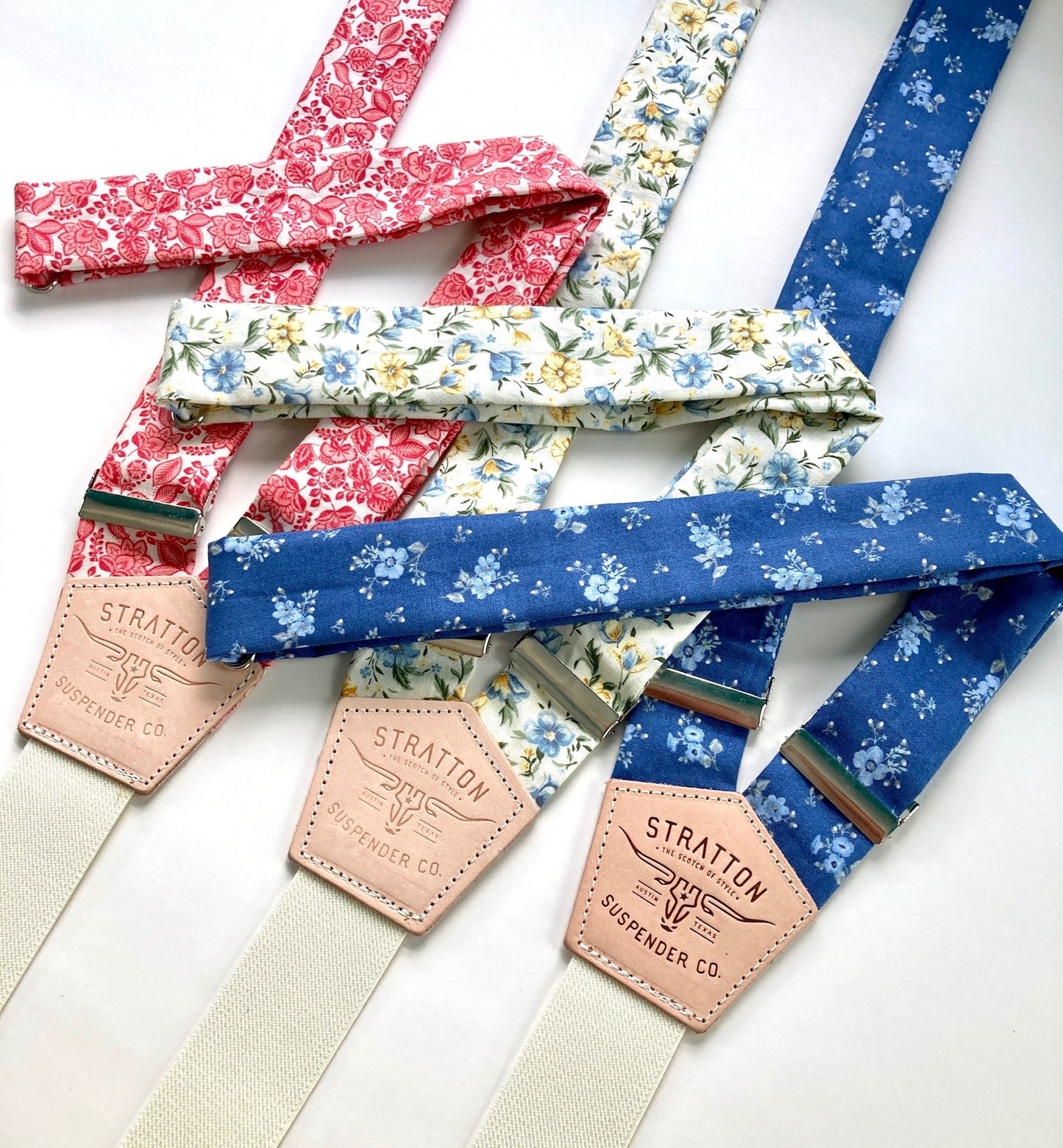 Stratton Suspender Co.’s Limited Edition 1880 Vintage Collection in Red, Cream, and Blue Floral