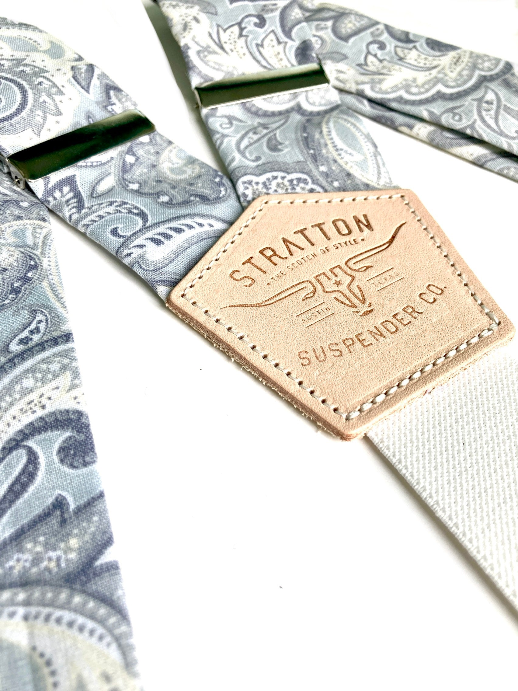 Stratton Suspender Co. Straps in Gray Paisley Cotton