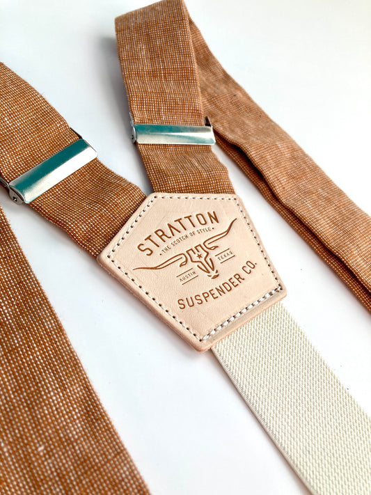 Roasted Pecan Linen Button On Suspenders Set - Spring Collection Stratton Suspender Co.