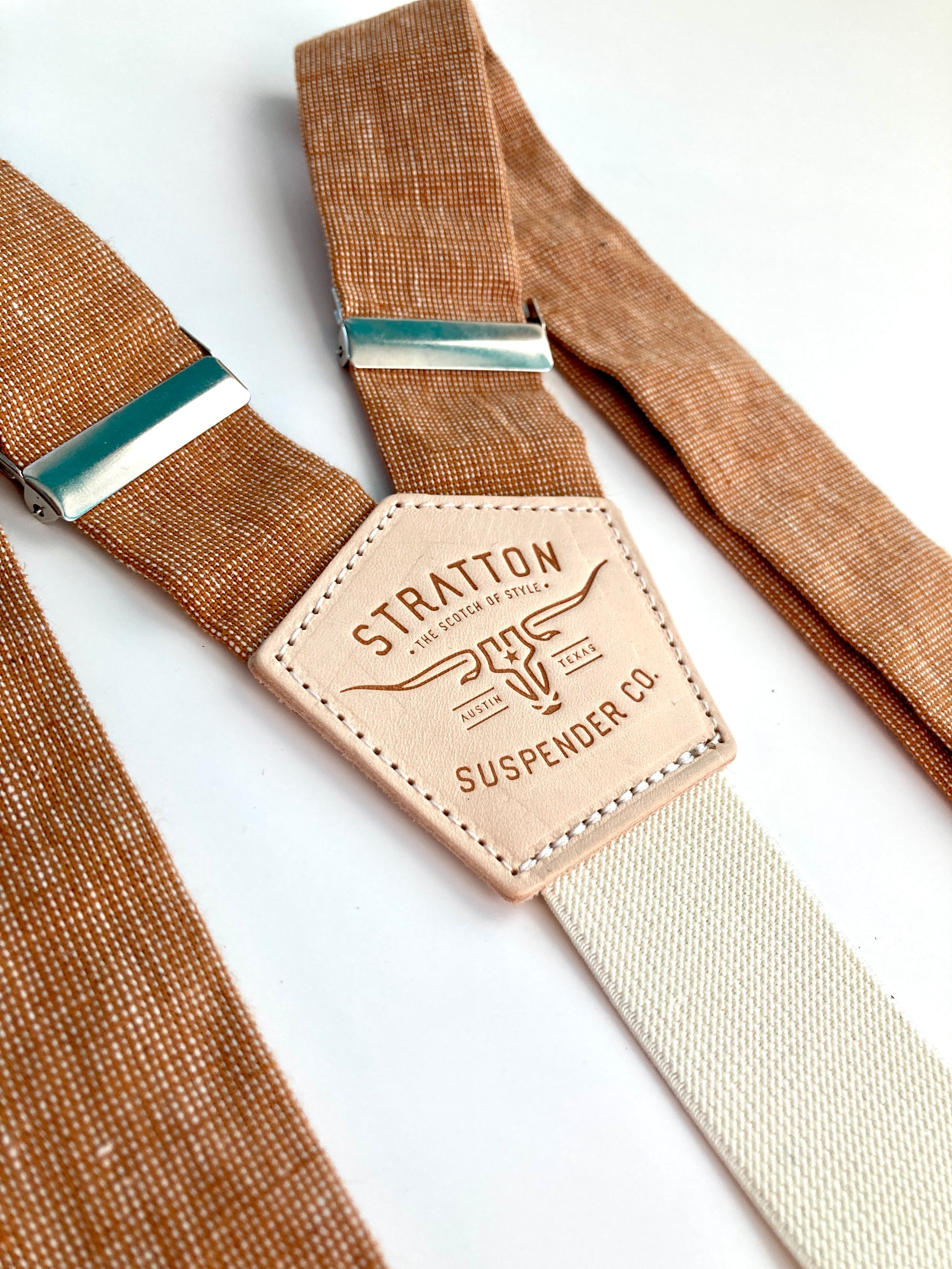 Roasted Pecan Linen Button On Suspenders Set - Spring Collection